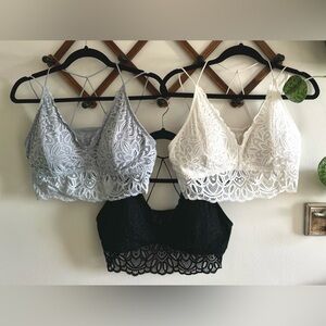XXL Hollister Lace Bralette Trio - Black, White, Gray